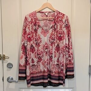 EUC Cato 14/16W Boho Print Tunic with Tie Collar